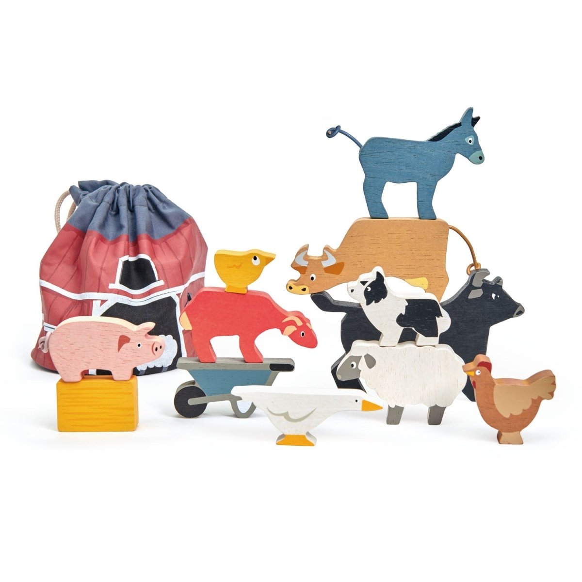 Farmyard Stacker & Farmyard Rag Book Bundle – Wooden animal bundle for children, available at Learning Bugs UK