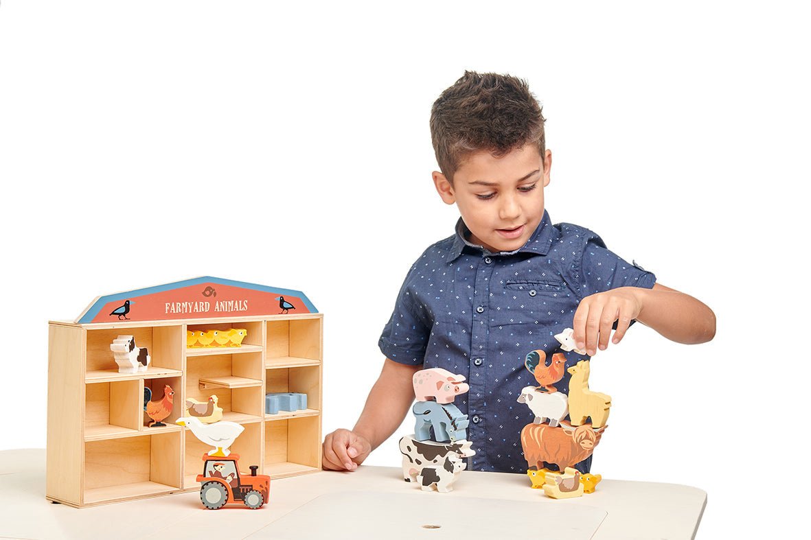 Buy 13 Farmyard Animals Shelf Set | Wooden animals shelf for kids by Learning Bugs UK