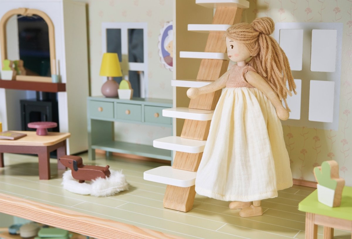 Fearne Wooden Doll – Wooden dolls house doll for children, available at Learning Bugs UK