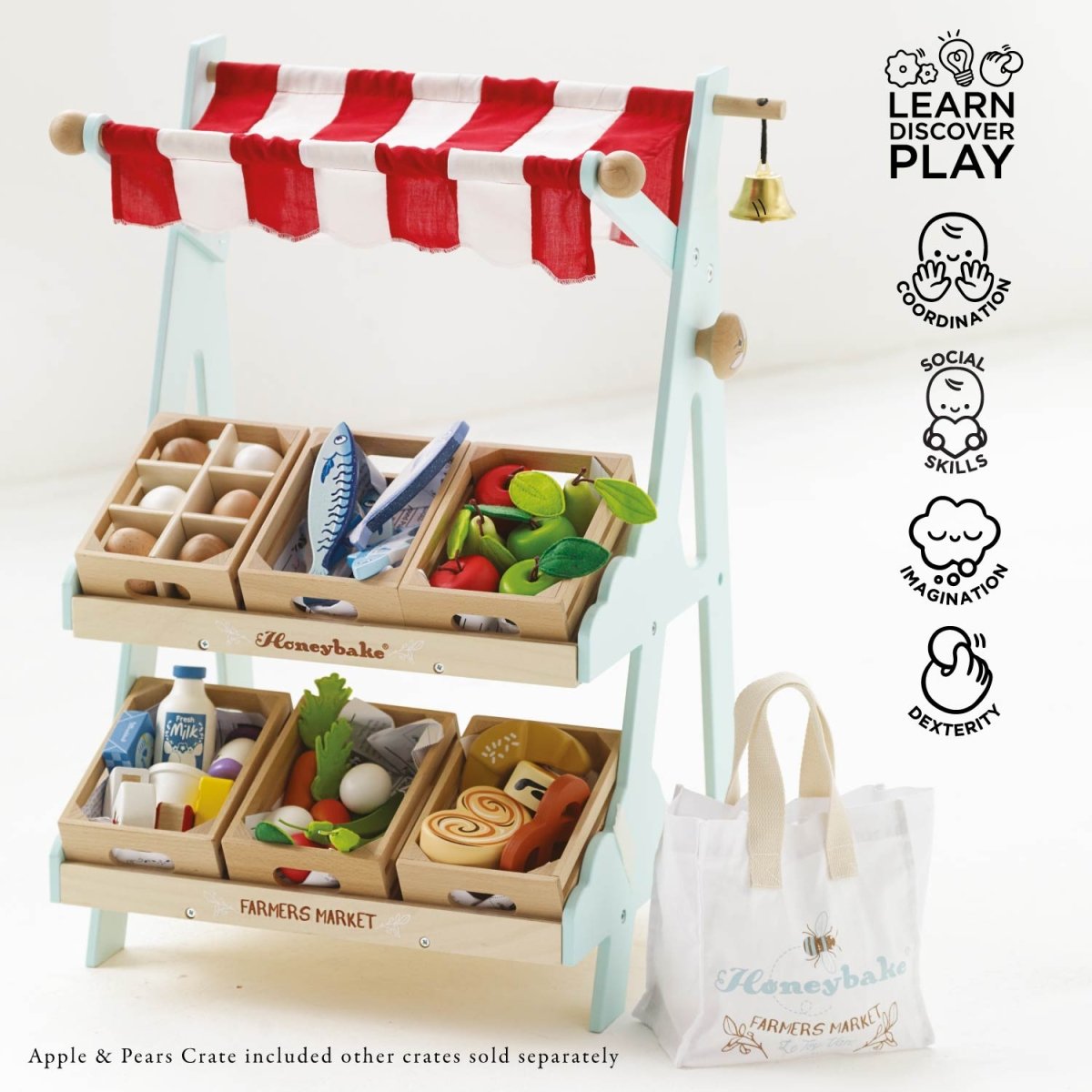 Wooden Market Stall & Fruit Play Food Crate – Pretend Shopping & Grocery for children, available at Learning Bugs UK