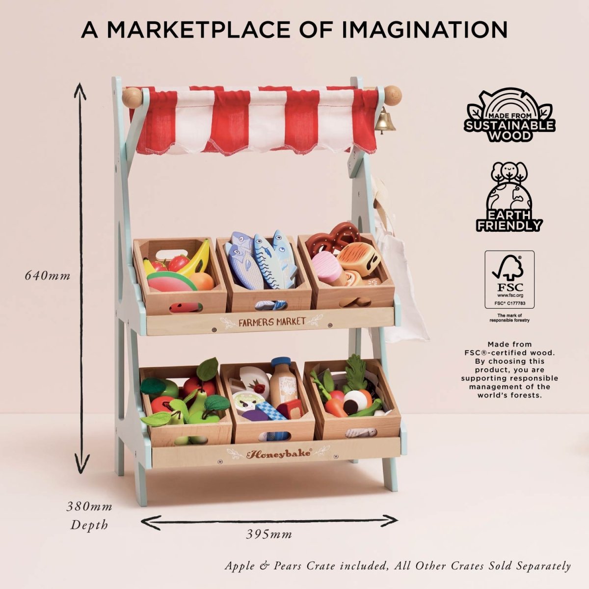 Wooden Market Stall & Fruit Play Food Crate – Pretend Shopping & Grocery for children, available at Learning Bugs UK