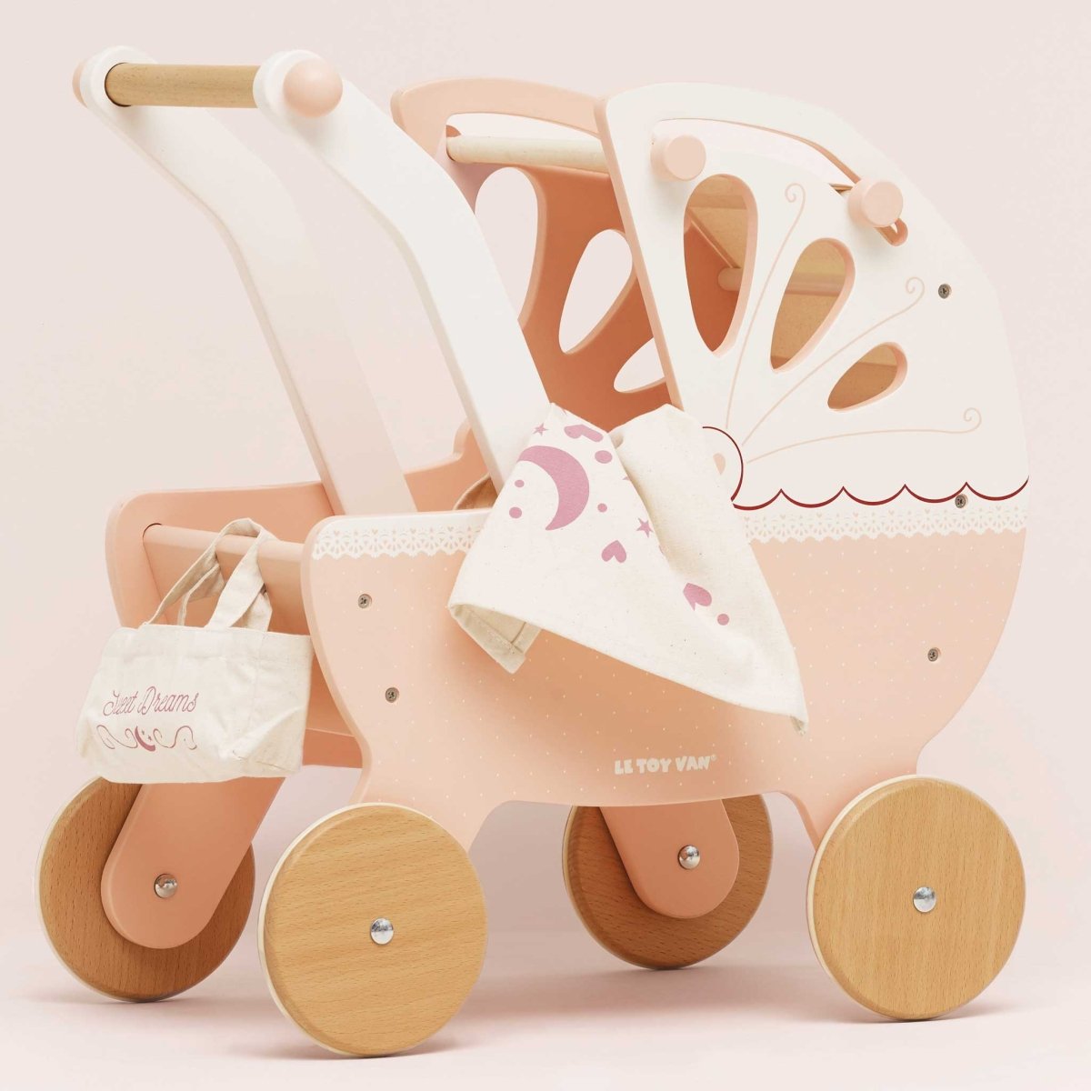 Le Toy Van Retro Wooden Doll Pram – Pretend Play for children, available at Learning Bugs UK