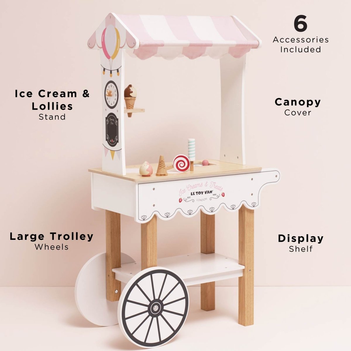 Ice Cream Trolley Market Stall – Pretend Shopping & Grocery for children, available at Learning Bugs UK