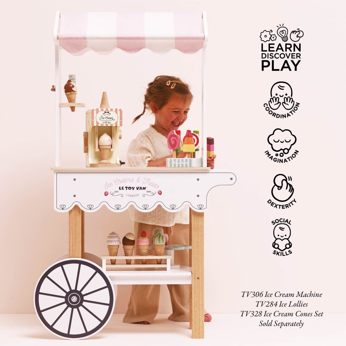 Ice Cream Trolley Market Stall – Pretend Shopping & Grocery for children, available at Learning Bugs UK