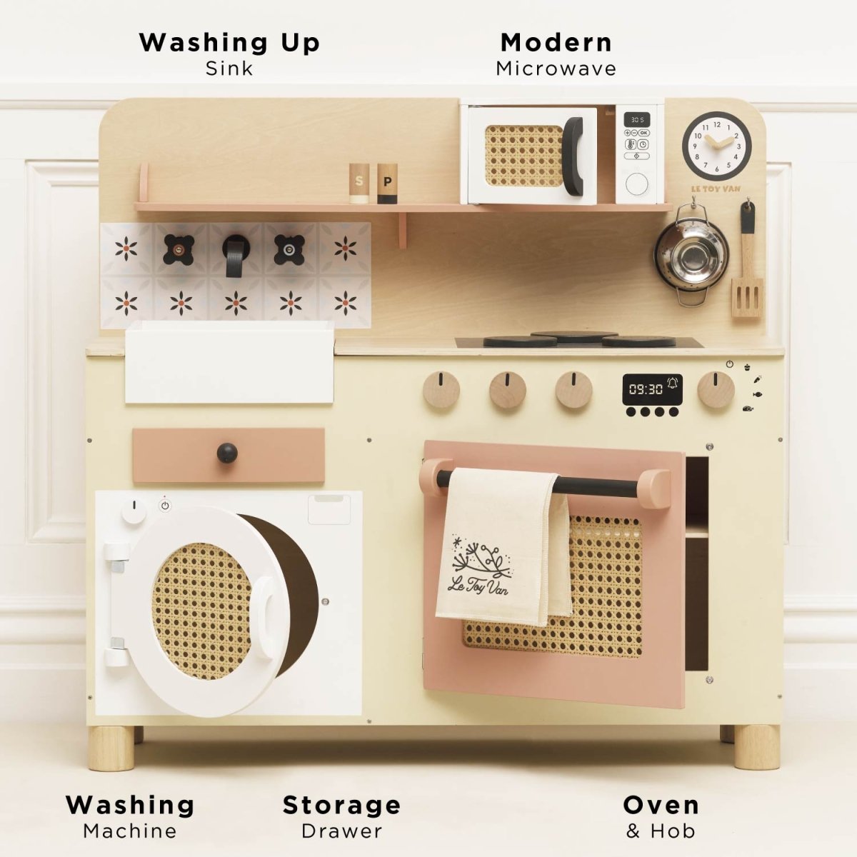 Rattan Family Wooden Play Kitchen – Toy Kitchens & Play Food for children, available at Learning Bugs UK