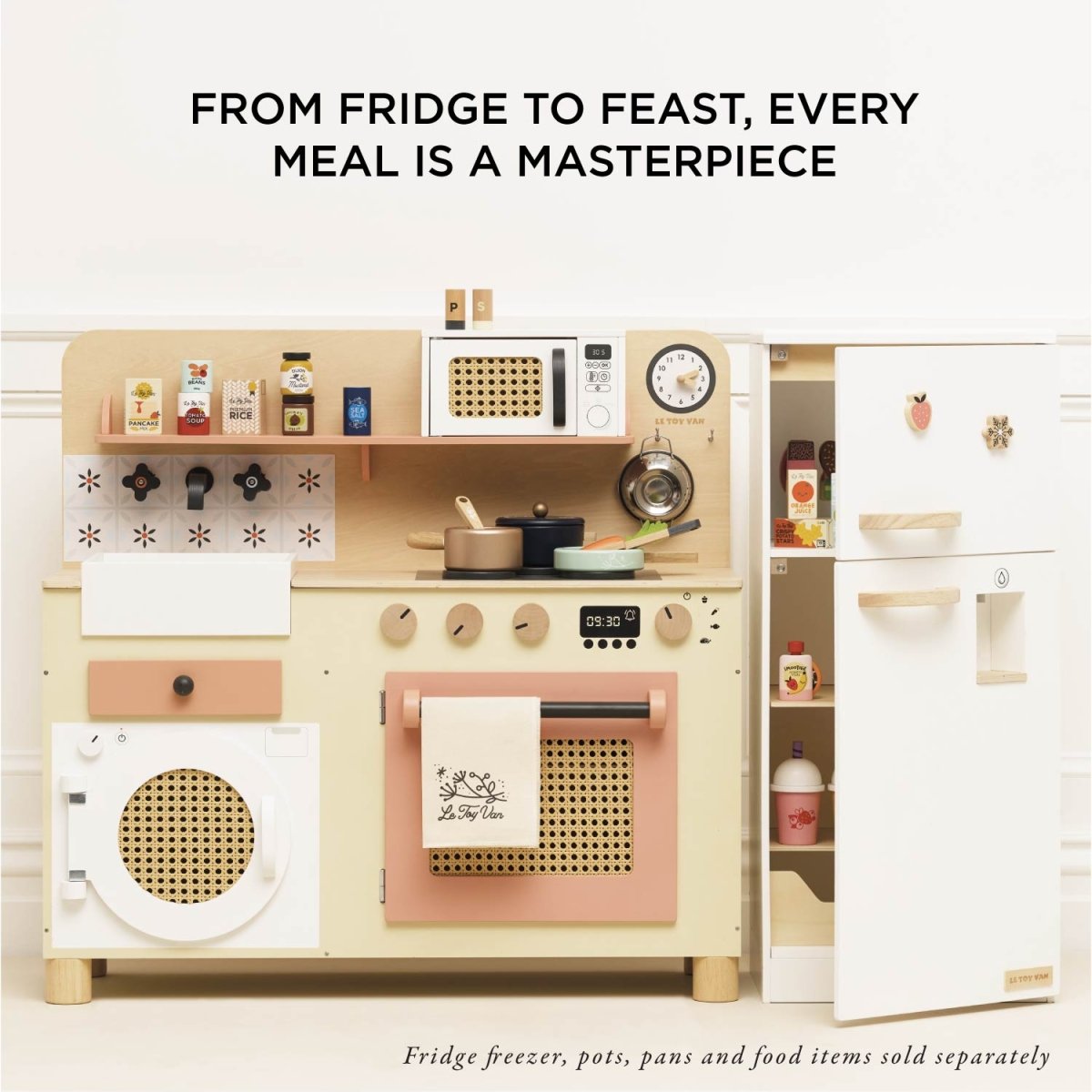 Rattan Family Wooden Play Kitchen – Toy Kitchens & Play Food for children, available at Learning Bugs UK