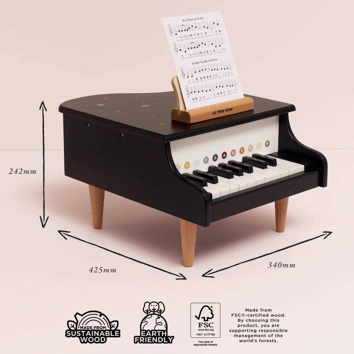 Wooden Grand Piano Toy – Pianos & Keyboards for children, available at Learning Bugs UK
