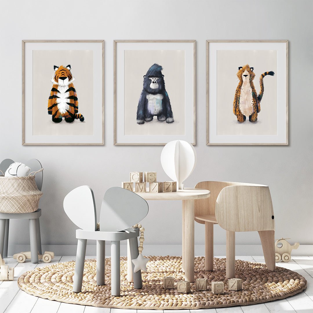 Neutral Jungle Safari Animal Nursery Prints Set of 3 – Print Sets for children, available at Learning Bugs UK