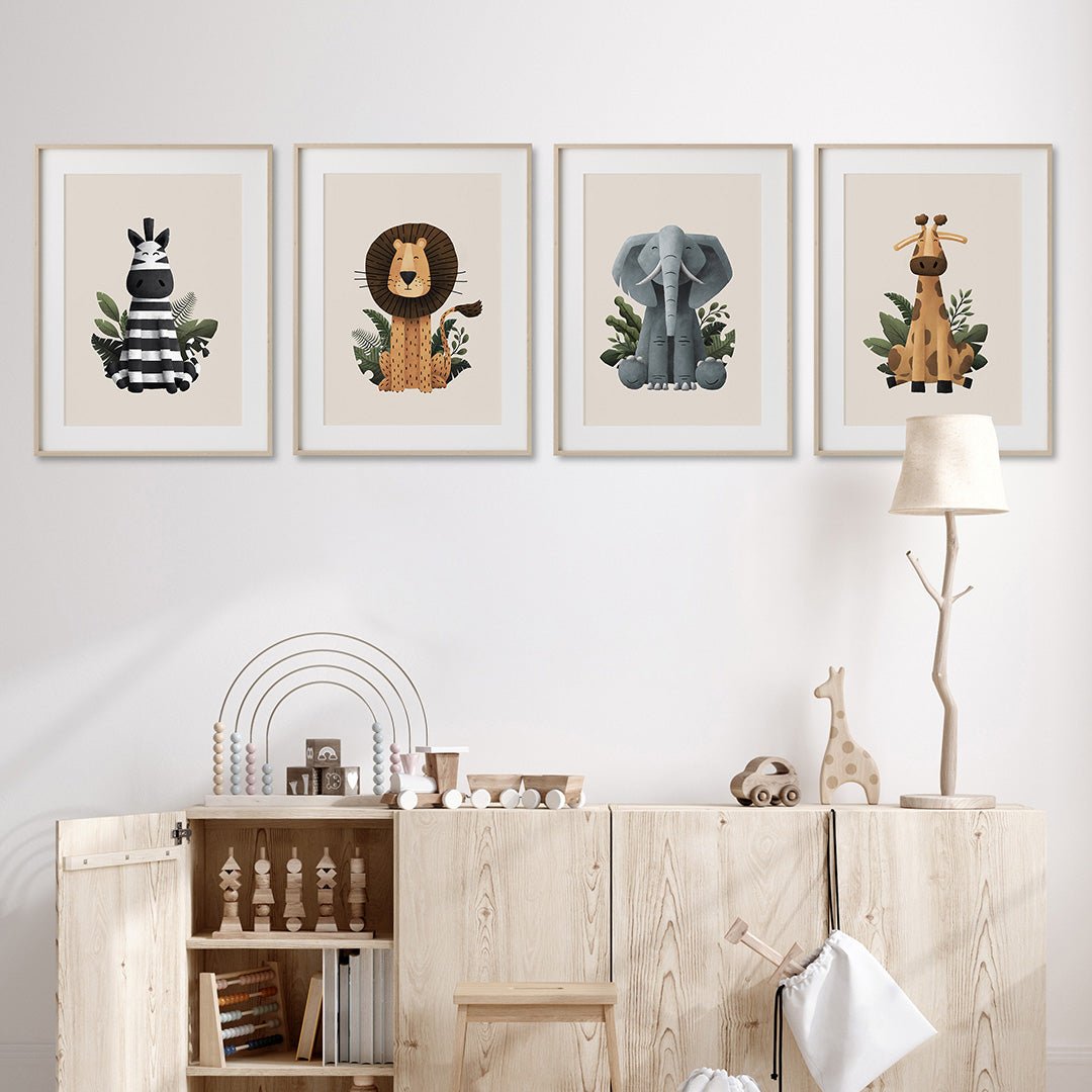 Scandi Safari Animals Nursery Prints Set of 4 – Print Sets for children, available at Learning Bugs UK