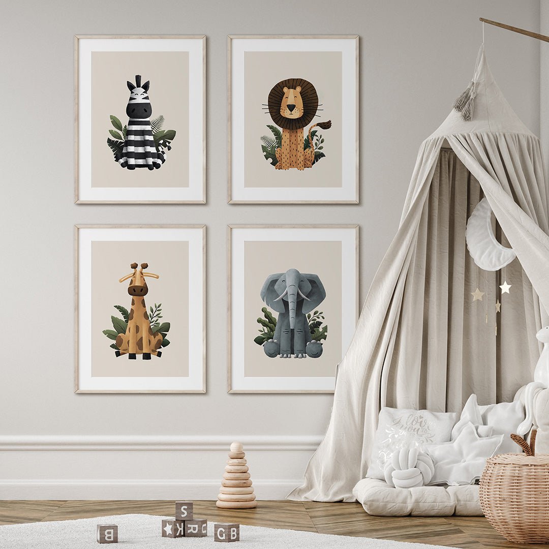Scandi Safari Animals Nursery Prints Set of 4 – Print Sets for children, available at Learning Bugs UK