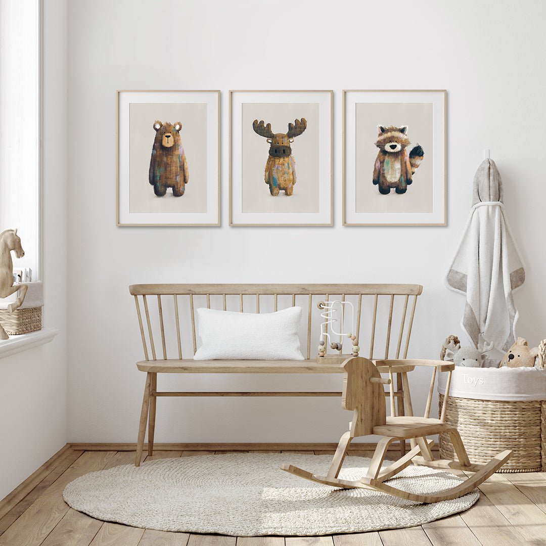 Neutral Woodland Animals Nursery Prints Set of 3 – Print Sets for children, available at Learning Bugs UK