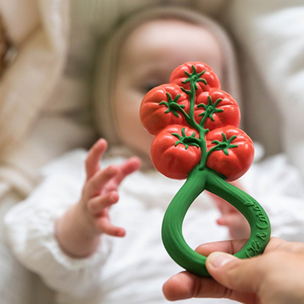 Oli & Carol Tomato Baby Rattle & Teether – Baby Rattles for children, available at Learning Bugs UK