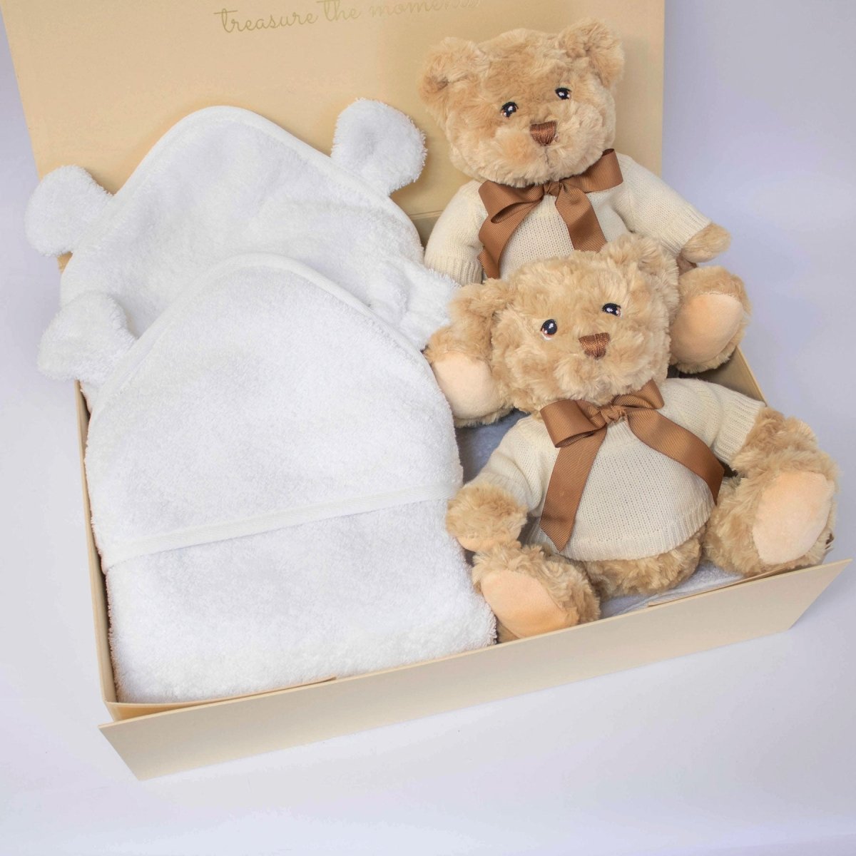 Twin Neutral Teddy and Towel Hamper – for children, available at Learning Bugs UK