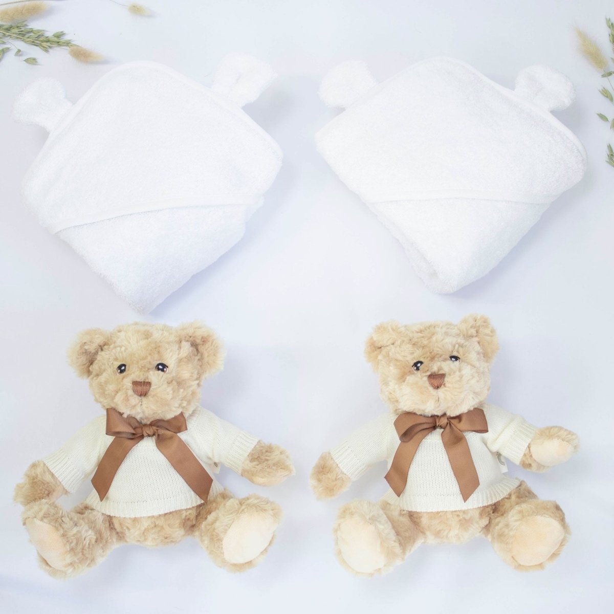 Twin Neutral Teddy and Towel Hamper – for children, available at Learning Bugs UK