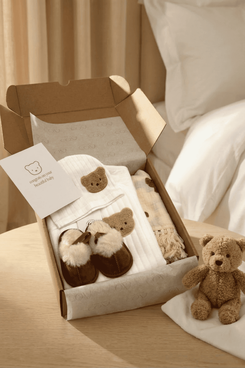 The Cozy Boucle Baby Bear Personalised Gift Box – Gift Sets for children, available at Learning Bugs UK