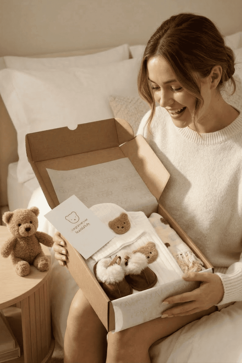 The Cozy Boucle Baby Bear Personalised Gift Box – Gift Sets for children, available at Learning Bugs UK