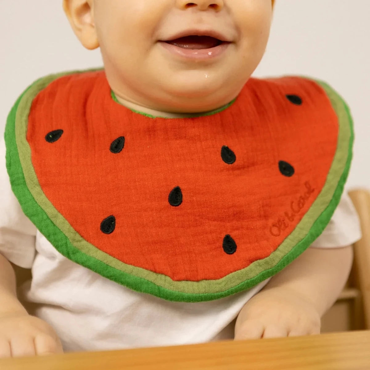 Oli&Carol Wally the Watermelon Feeding Bib – Tableware & Cutlery for children, available at Learning Bugs UK