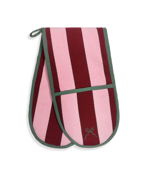 Avery Row Double Oven Glove - Bold Stripe Burgundy