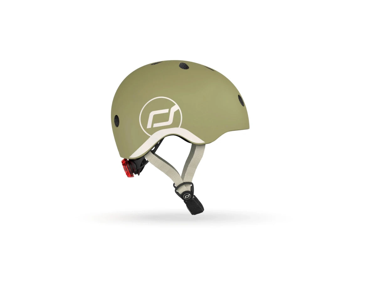 Scoot & Ride toddler helmet in Olive green, size XXS-S, side view