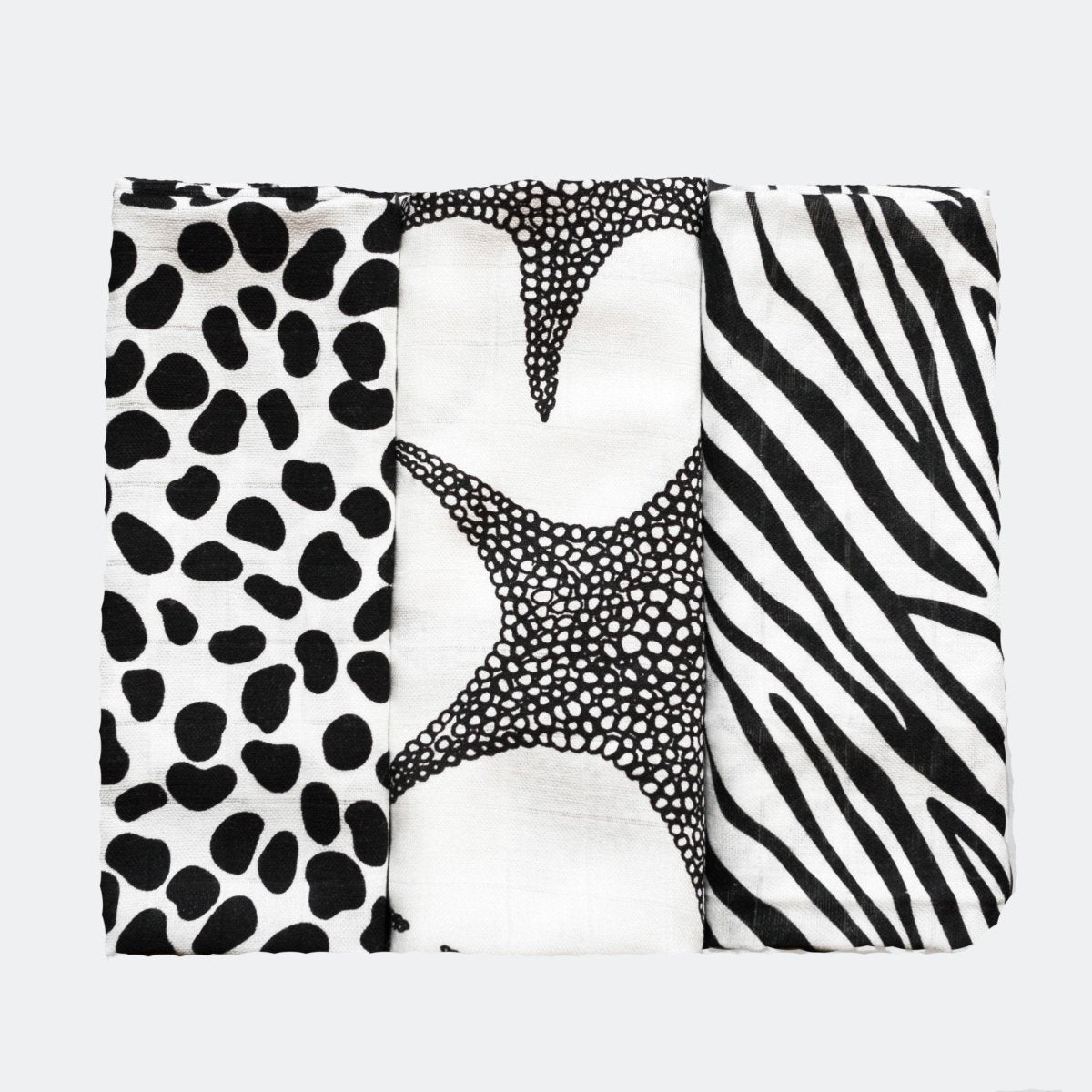 Animal Print Muslin 3-Pack – Muslin squares for children, available at Learning Bugs UK
