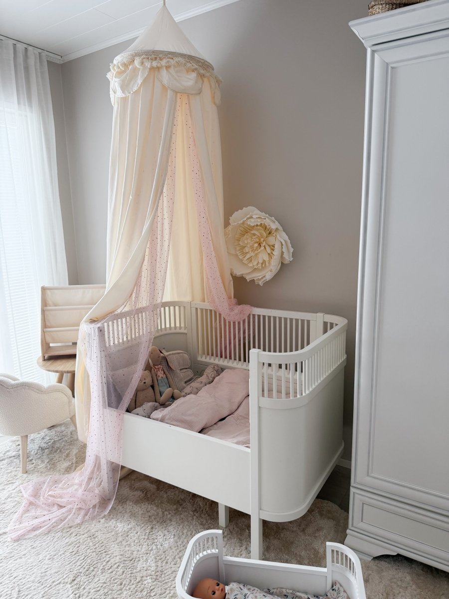 MINICAMP Kids Bed Canopy with Tulle & Tassels in Cream – Teepees for children, available at Learning Bugs UK