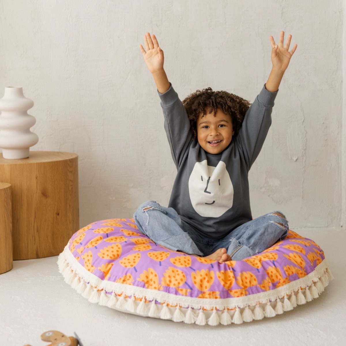 MINICAMP Large Kids Floor Cushion in Vibrant Tulip Pattern – Floor Pillows for children, available at Learning Bugs UK