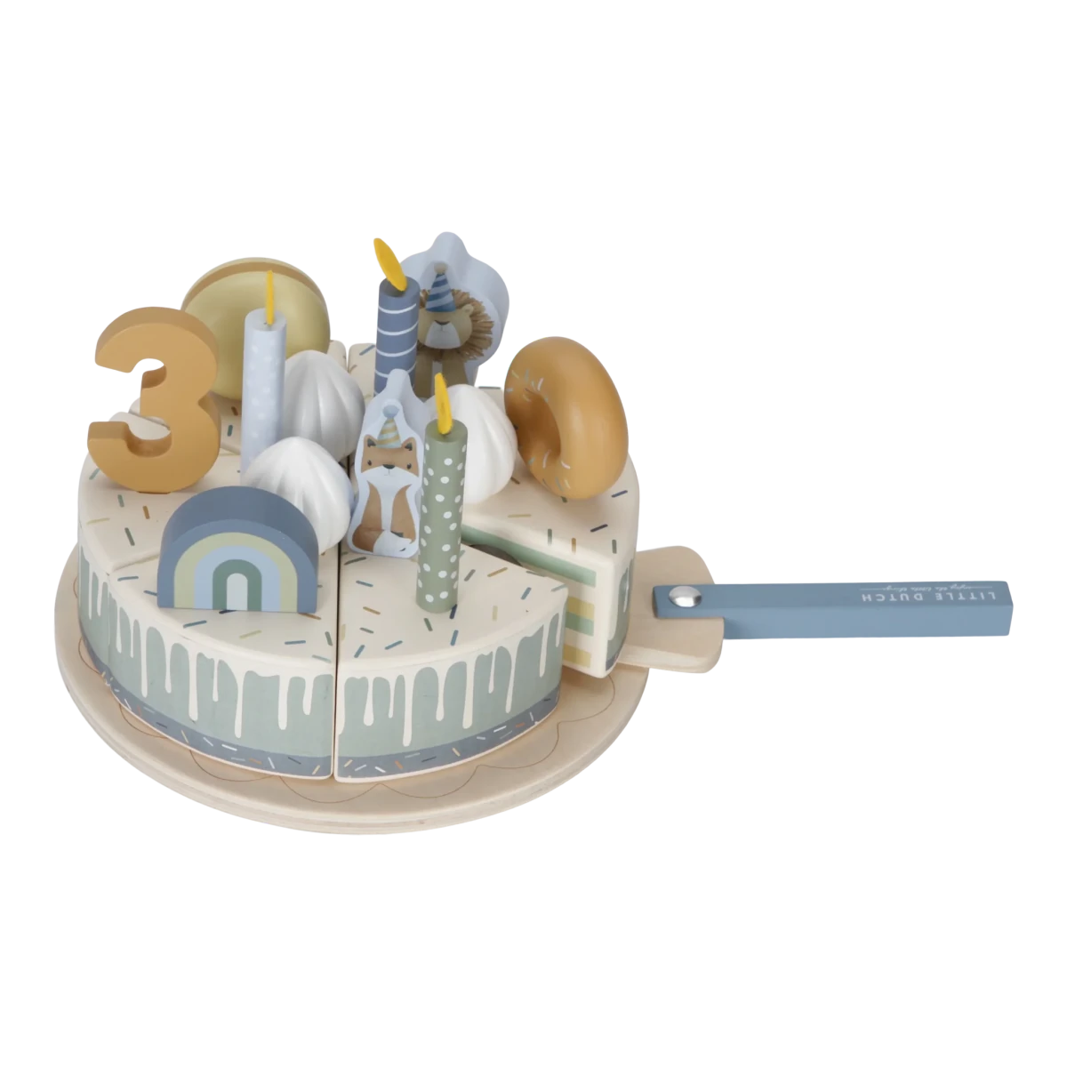 Little Dutch Wooden Birthday Cake Blue – Play Food for children, available at Learning Bugs UK