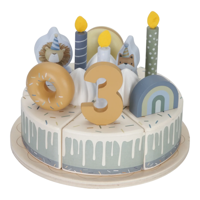 Little Dutch Wooden Birthday Cake Blue – Play Food for children, available at Learning Bugs UK