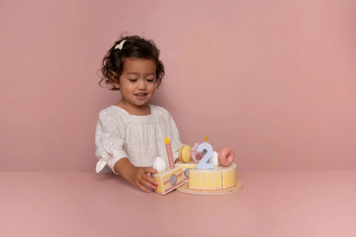 Wooden Birthday Cake Pink FSC – for children, available at Learning Bugs UK
