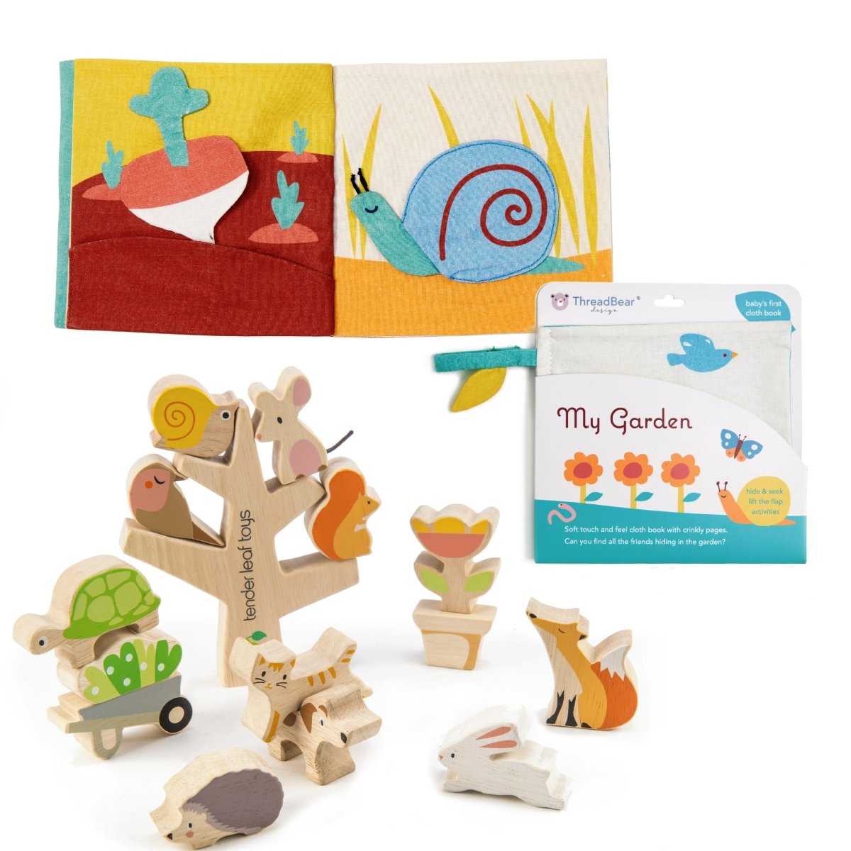 Garden Stacker & Garden Activity Book Bundle – wooden toddler bundle for children, available at Learning Bugs UK