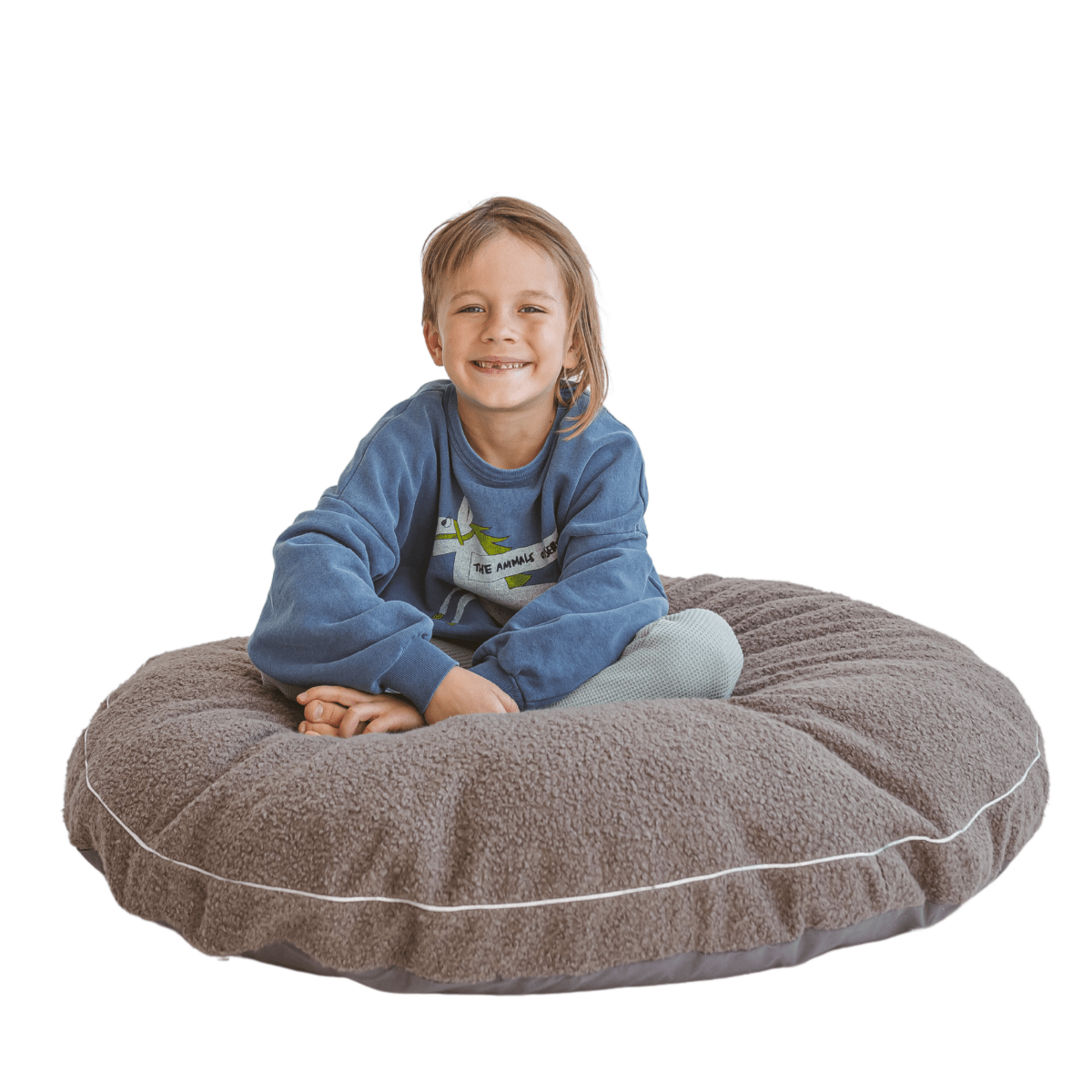 MINICAMP Boucle Fabric Kids Floor Cushion in Grey – Floor Pillows for children, available at Learning Bugs UK