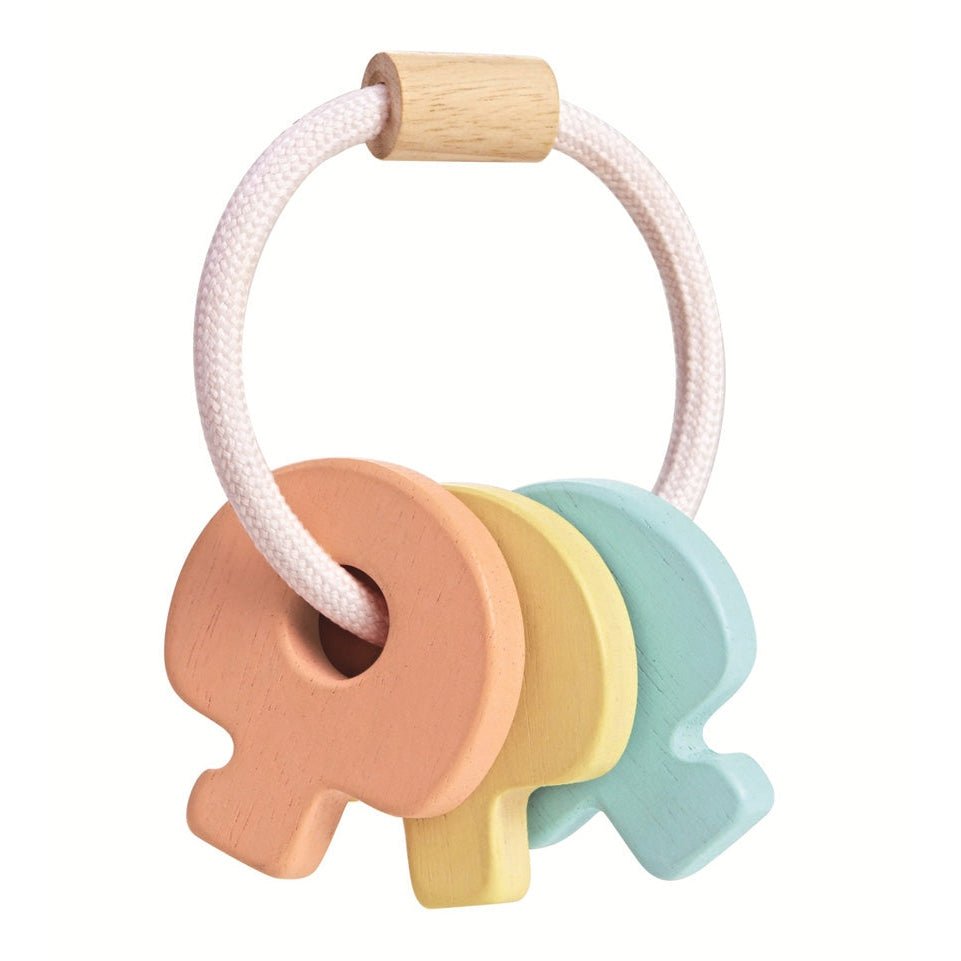 PlanToys Wooden Baby Key Rattle Pastel Toy – Baby Activity Toy for children, available at Learning Bugs UK