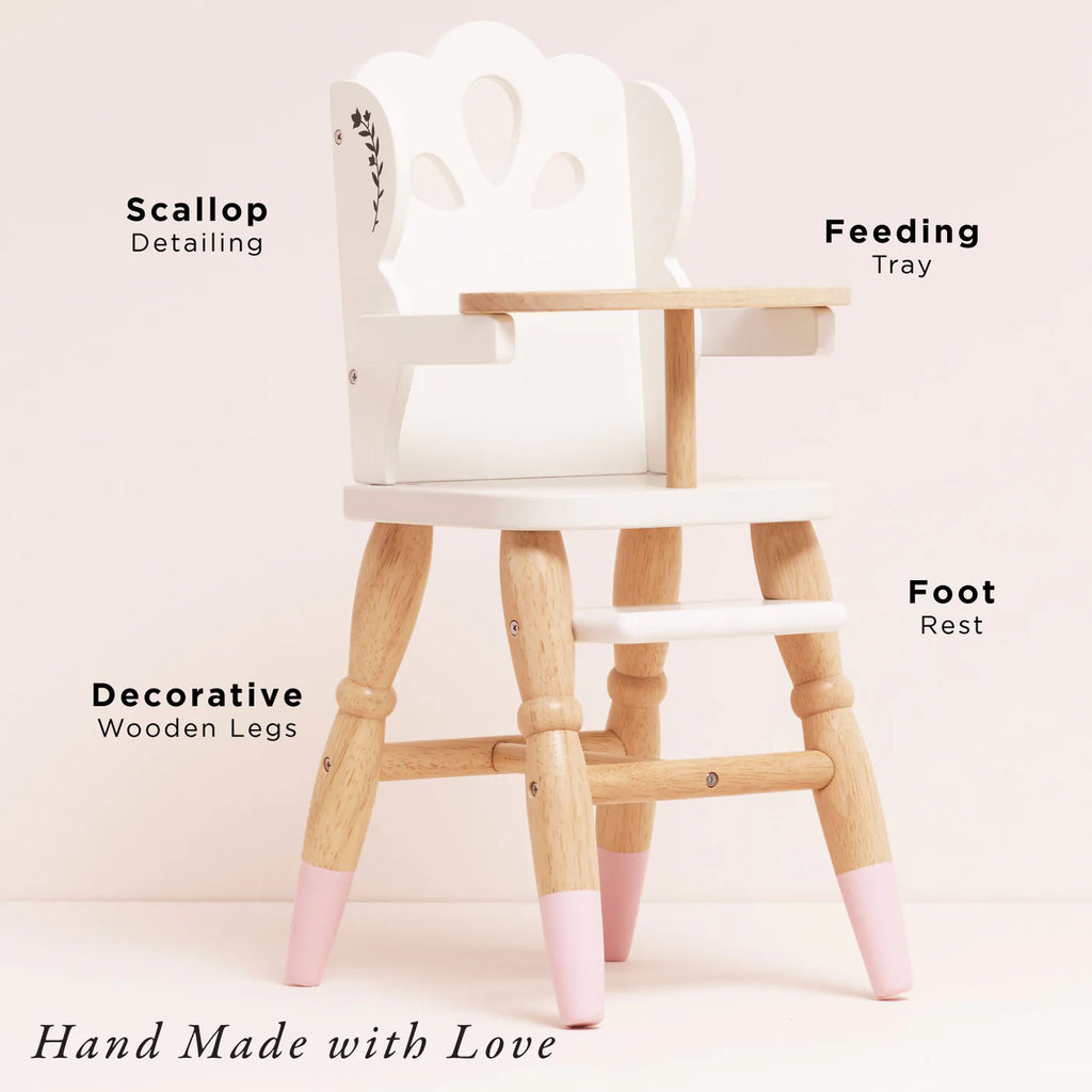 Le Toy Van Doll's Wooden High Chair – for children, available at Learning Bugs UK
