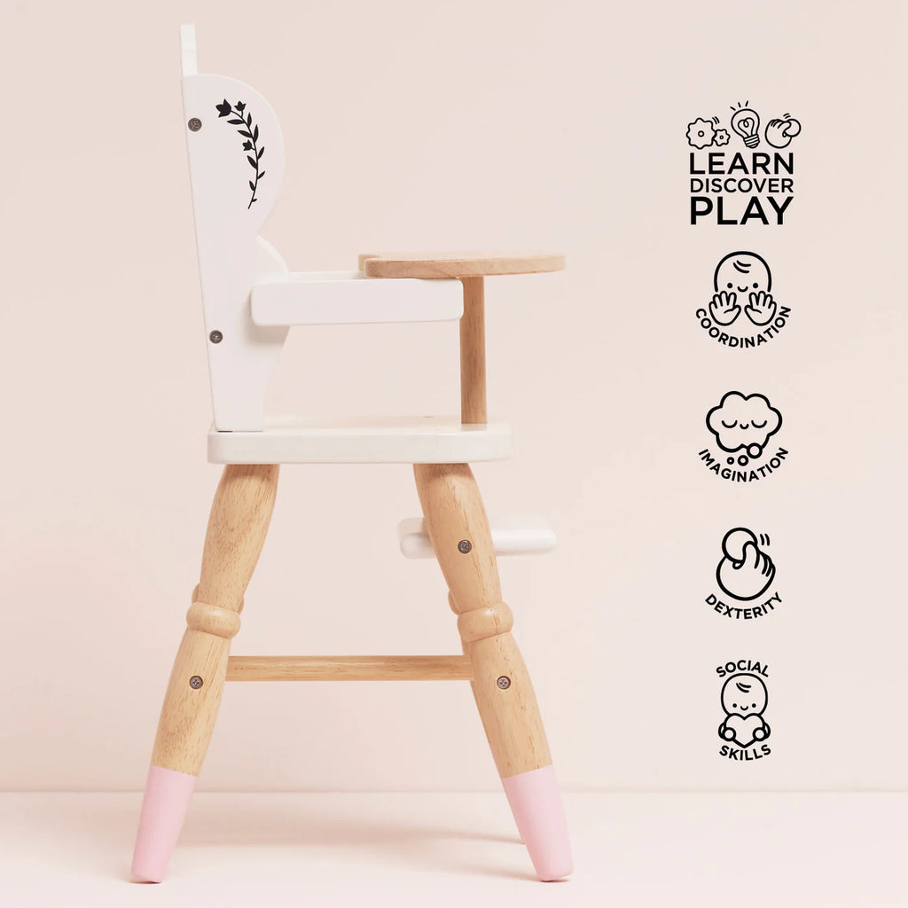 Le Toy Van Doll's Wooden High Chair – for children, available at Learning Bugs UK