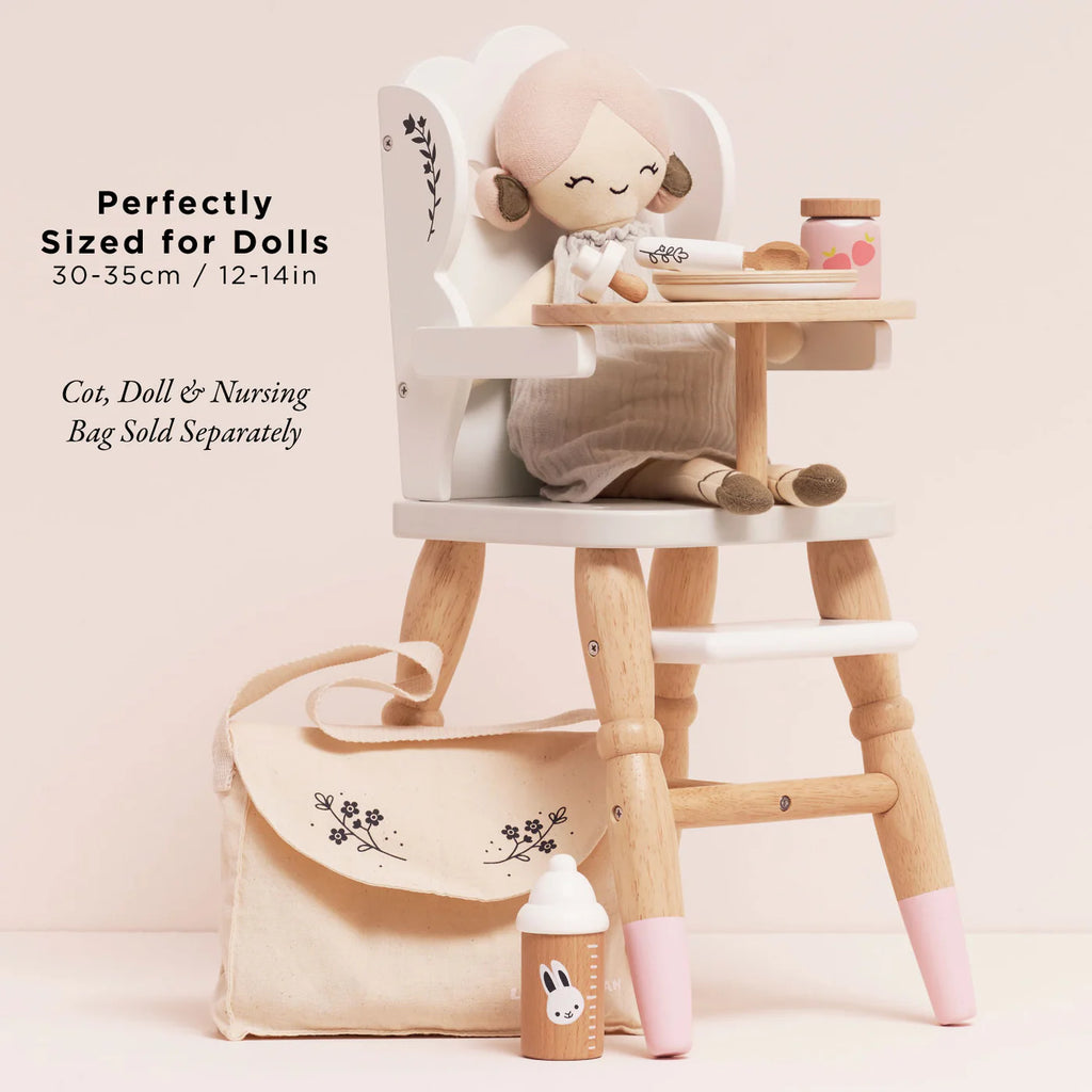 Le Toy Van Doll's Wooden High Chair – for children, available at Learning Bugs UK