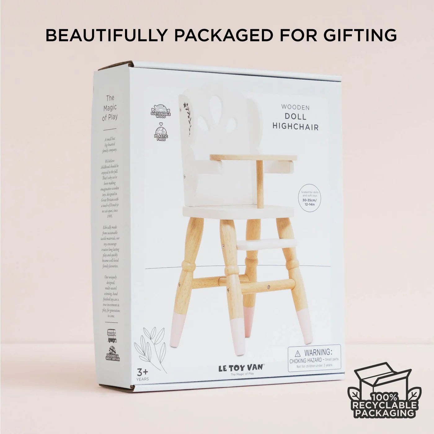 Le Toy Van Doll's Wooden High Chair – for children, available at Learning Bugs UK