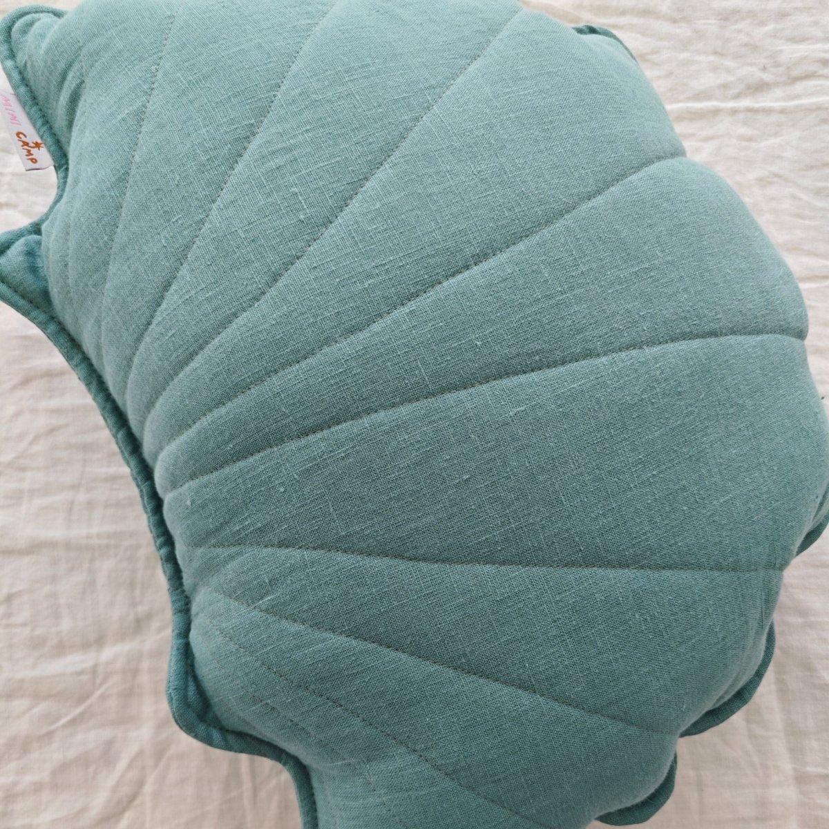 MINICAMP Linen Sea Shell Pillow – Mint Throw Pillow for Coastal & Beach Decor – Decorative Pillows for children, available at Learning Bugs UK