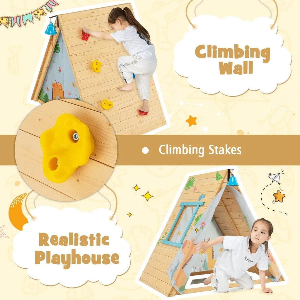 Buy 2 - in - 1 Children Climbing Playhouse with Front Bell and Window | for kids by Learning Bugs UK