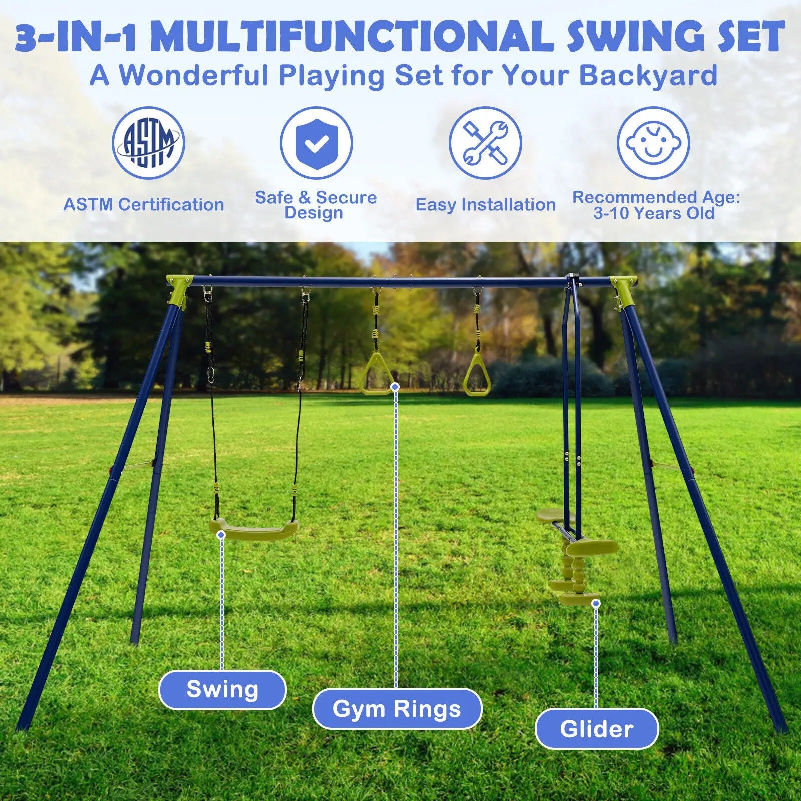 Buy 3 - in - 1 Multifunctional A - Frame Swing Set | for kids by Learning Bugs UK