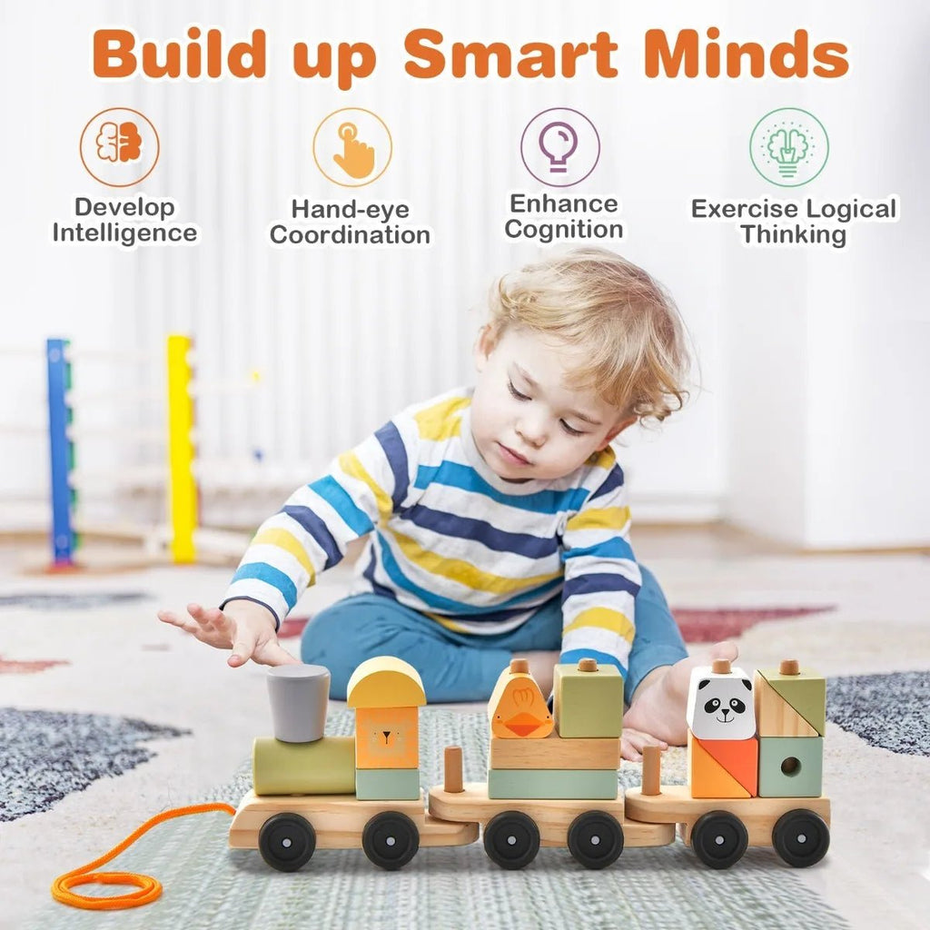 Buy 3 - Section Toy Train with Stackable Building Blocks | for kids by Learning Bugs UK