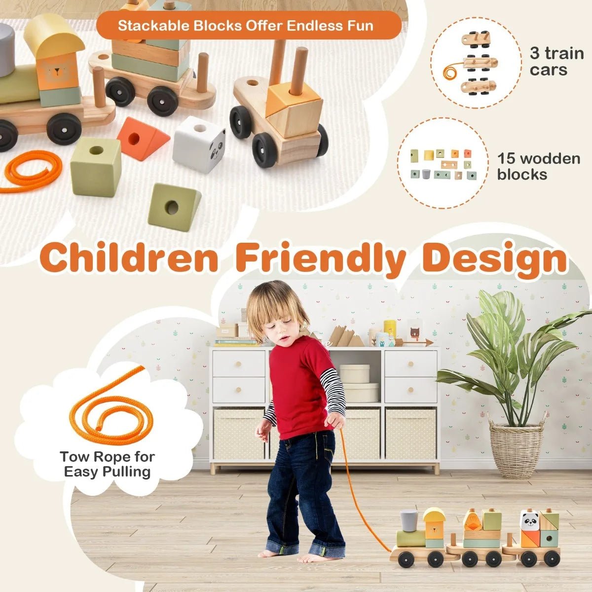 Buy 3 - Section Toy Train with Stackable Building Blocks | for kids by Learning Bugs UK