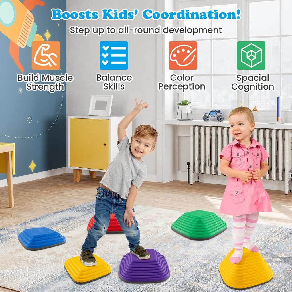 Buy 6 Pieces Kids Stepping Stone Non - Slip Square Toddler Balance Stones - Multicolor | for kids by Learning Bugs UK