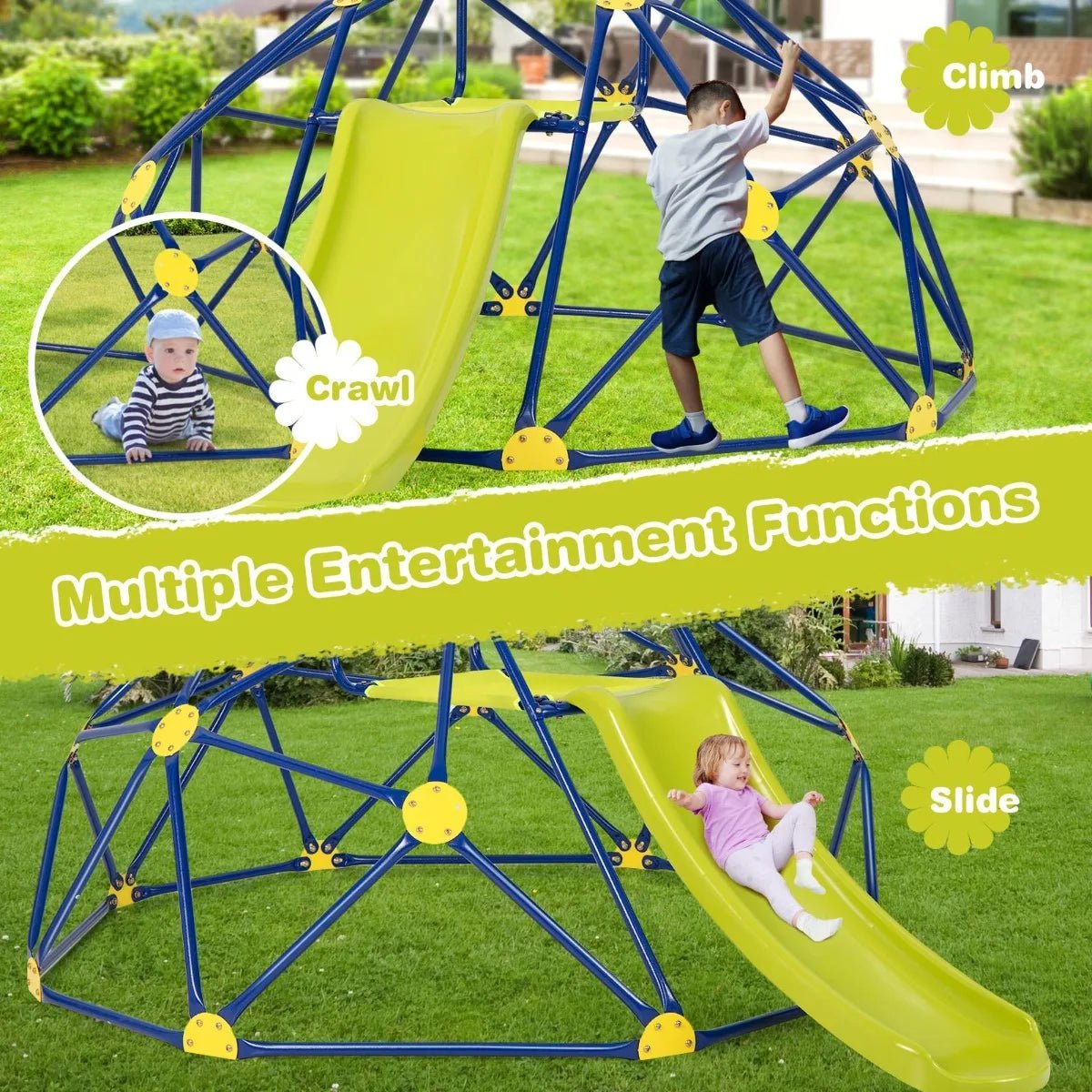 Buy Geometric Dome Climber and Play Set with Slide - Green | for kids by Learning Bugs UK
