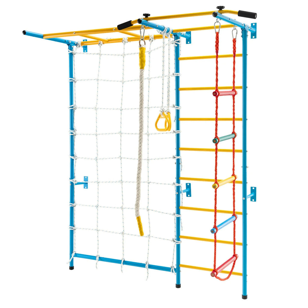 Buy Metal Swedish Ladder Wall Bars for Kids with Gym Rings Climbing Net - Yellow | for kids by Learning Bugs UK