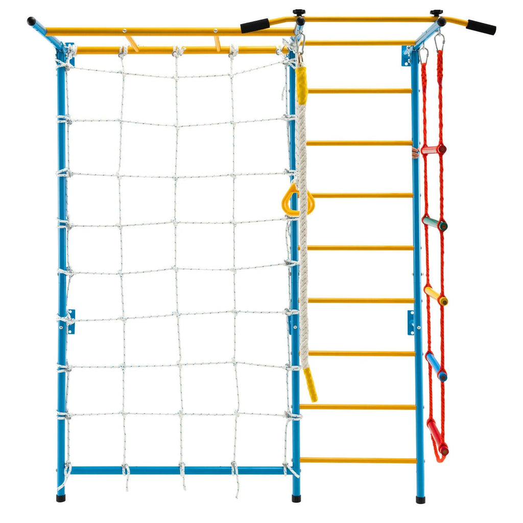 Buy Metal Swedish Ladder Wall Bars for Kids with Gym Rings Climbing Net - Yellow | for kids by Learning Bugs UK
