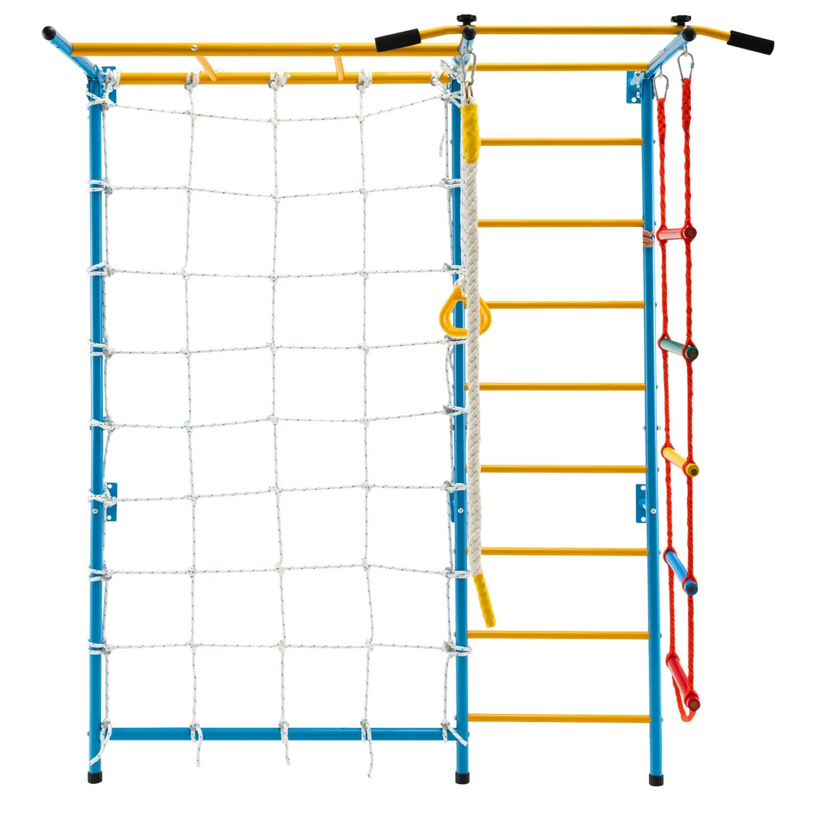 Buy Metal Swedish Ladder Wall Bars for Kids with Gym Rings Climbing Net - Yellow | for kids by Learning Bugs UK
