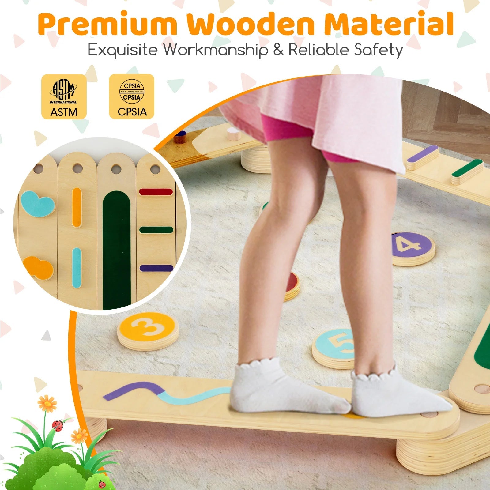 Buy Montessori Balance Beam Set with Stepping Stones | for kids by Learning Bugs UK