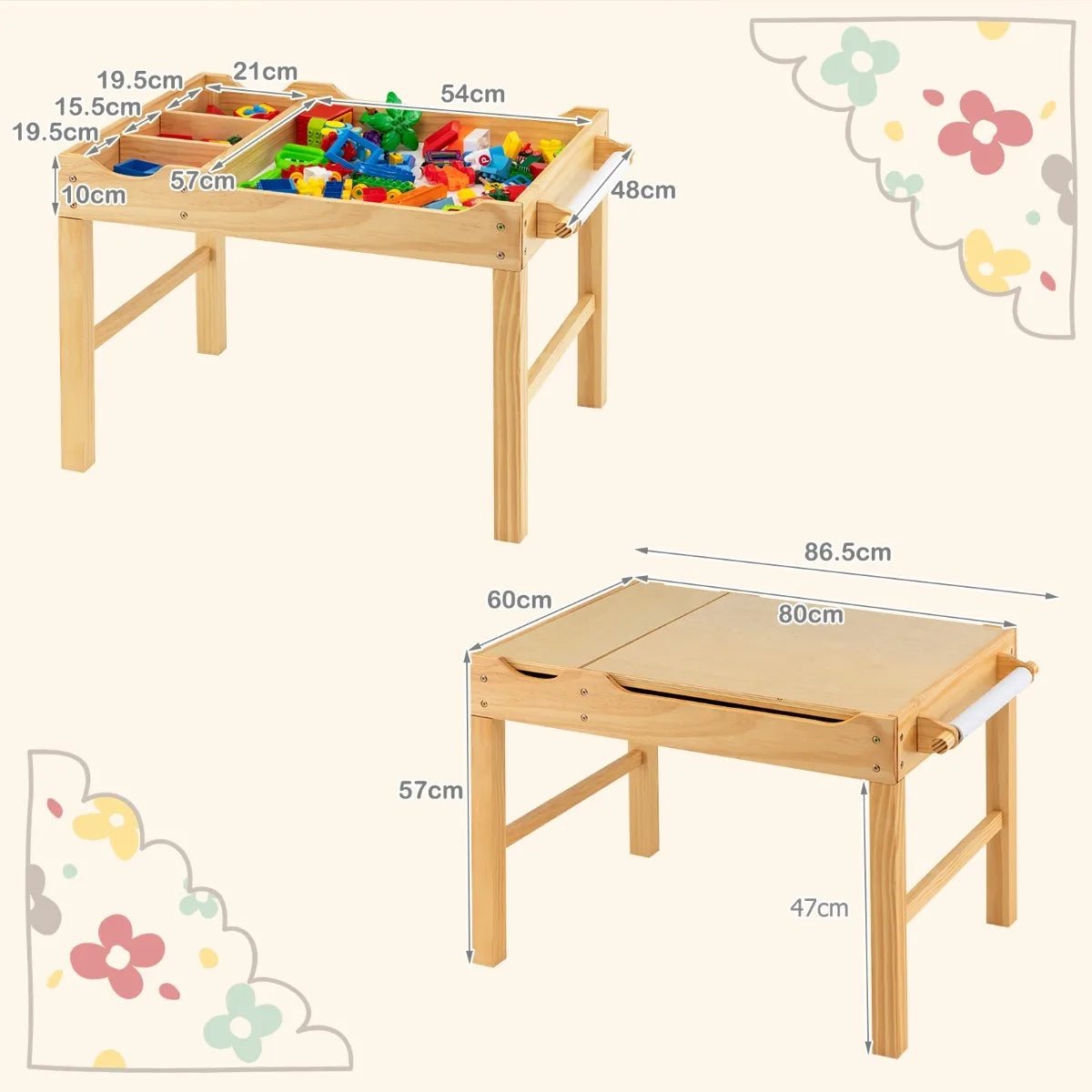 Buy Wooden Children Activity Table with Reversible Tabletop - Natural | for kids by Learning Bugs UK
