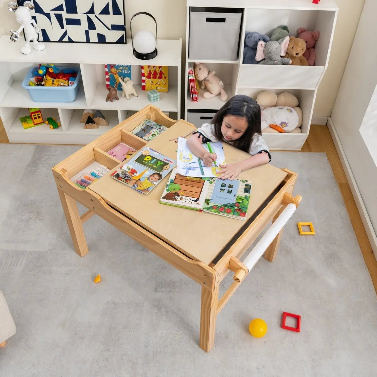 Buy Wooden Children Activity Table with Reversible Tabletop - Natural | for kids by Learning Bugs UK