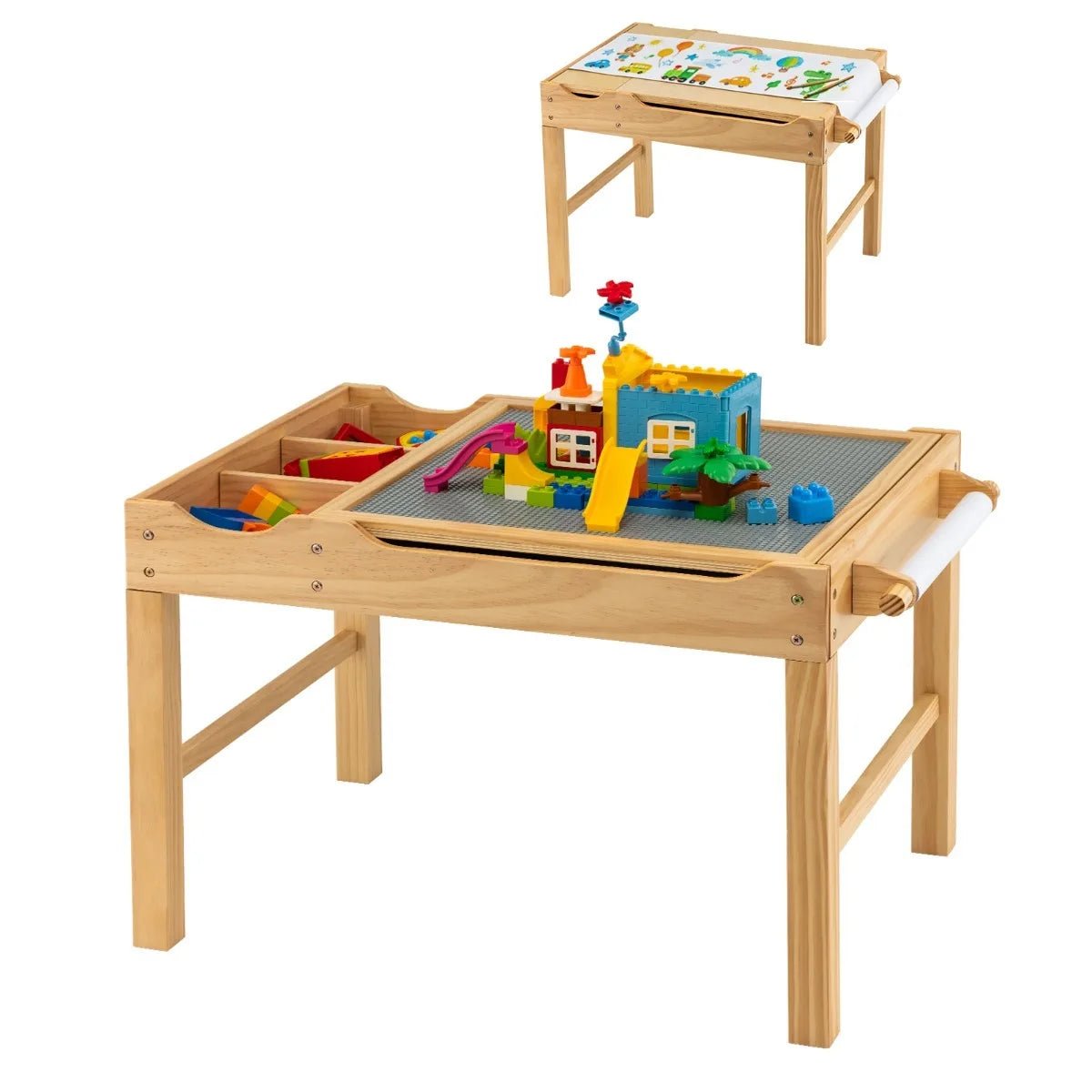 Buy Wooden Children Activity Table with Reversible Tabletop - Natural | for kids by Learning Bugs UK
